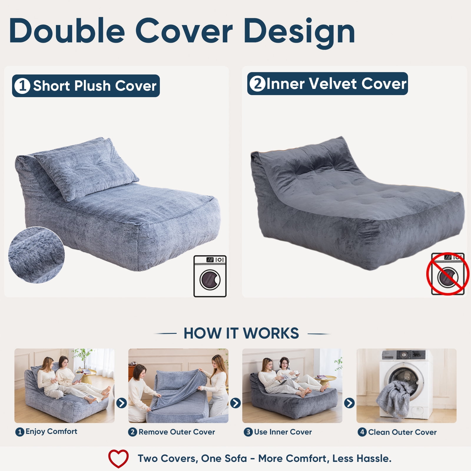 Alvantor Convertible Plush Sofa Bed with Ottoman and Pillow, Oversized Shaggy Faux Fur Floor Sofa, Foam Filled Armless Sleeper for Living Room, Bedroom, Dorm