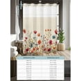 thumbnail image 6 of No Hook Shower Curtain with Snap in Liner Red Flowers Shower Curtain -Fabric Waterproof Inner Liner, Plants Watercolor Floral Retro Linen Shower Curtains Washable 72"x84", 6 of 9