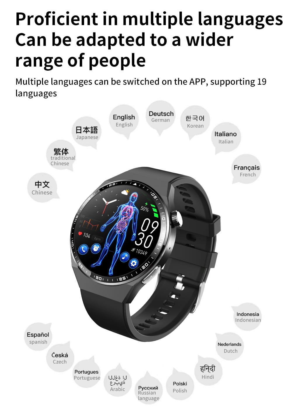 UBABAI Smart Watch F800 Bluetooth Call Outdoor Sports Watch 1.55inch Round Men's Brown belt Strap