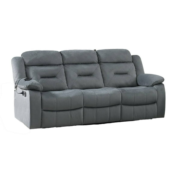Niko Manual Recliner Sofa, Light Gray Velvet, Solid Wood, 83 Inch