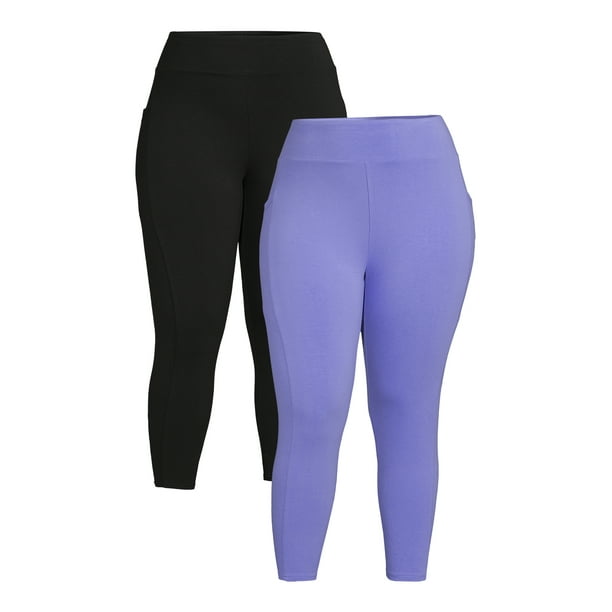 Terra & Sky Womens Plus Size Capri Leggings with Pockets, 2Pack