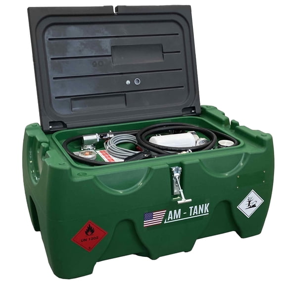 AM-Tank 40-Gallon Diesel Portable Tank with 12V Pump, Filter, 13ft Hose, Auto-Nozzle