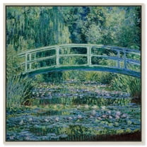 Monet-Water Lilies And Japanese Bridge Blue Monet Art Prints Canvas Wall Art by Art Remedy, Silver Floater Frame, 16"x16"