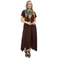 thumbnail image 1 of Bimba Robe d'Été à Ourlet Asymétrique avec Poches pour Femme Brun Maxi avec Foulard-16, 1 of 9