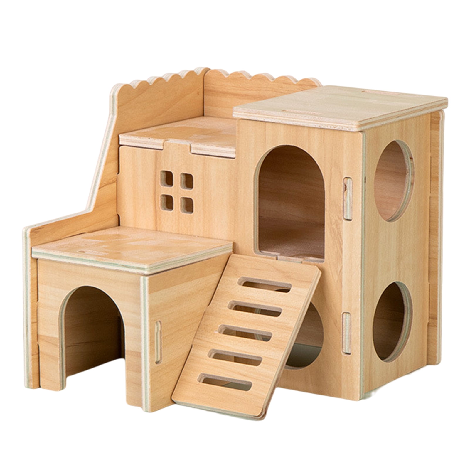 Mightlink Hamster Villa Double Layer Harmless Pet Toy Solid Wood Dwarf