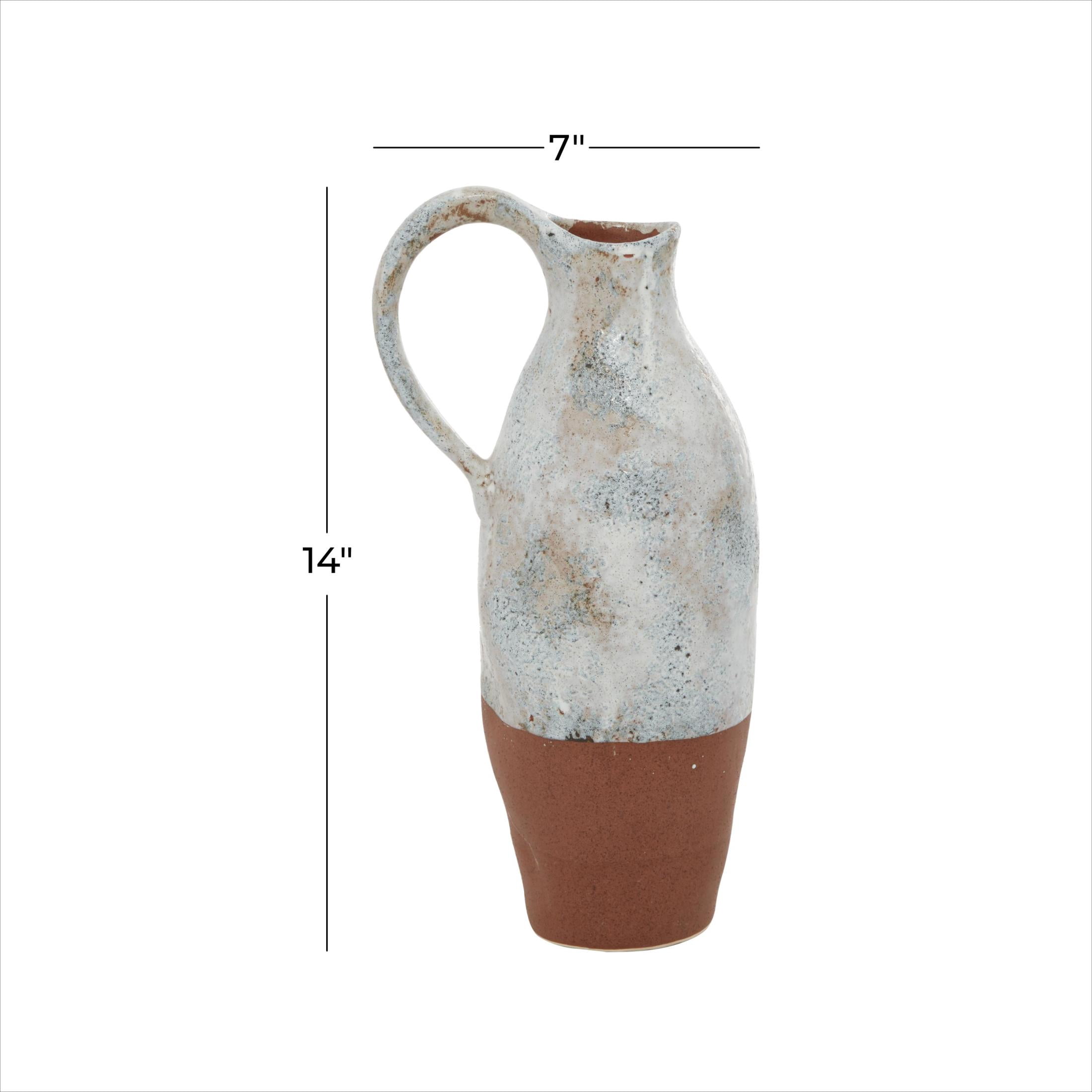 DecMode 14" Handmade White Ceramic Vase with Terracotta Accents