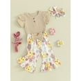 thumbnail image 3 of Bslissey Baby Girls Easter Long Pants Sets Short Sleeve Ribbed Romper + Bunny Print Flare Pants + Bow Headband 3M 6M 12M 18M Infant Toddler Cute Summer 3Pcs Outfits, 3 of 9