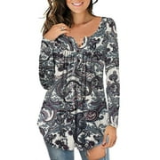 a.Jesdani Womens Plus Size Long Sleeve Tunic Tops Casual Floral Henley Shirts M-4X