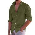 thumbnail image 2 of cllios Mens Cotton and Linen Shirts Big and Tall Regular Fit Casual Long Sleeve Button Down T-Shirts Loose Comfy Lapel Leisure Tshirt Tops Army Green L, 2 of 5