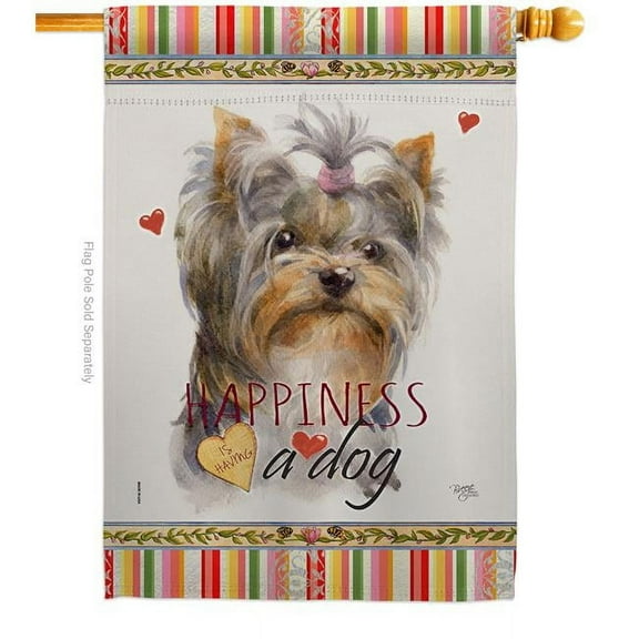 Breeze Decor H110271-BO Yorkshire Happiness Animals Dog 28 x 40 in. Double-Sided Decorative Vertical House Flags for Decoration Banner Garden Yard Gift