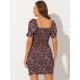 thumbnail image 4 of Vestido Floral Con Cuello En Forma De Corazón Y Lazo Para Mujer Azul S, 4 of 6