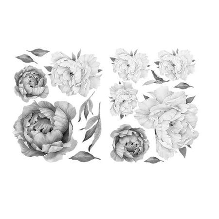 HJQEQVD Black and White Peony Watercolor Wall Decals Flower Botanical Art Removable Peel and Stick Bedroom Living Room Bathroom Home Decor Floral Stickers
