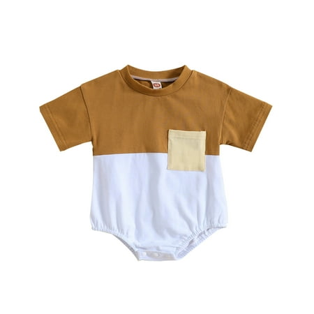 

MANHUJI Newborn Girl Infant Boys Girls Short Sleeve Patchwork Colour Romper Newborn Bodysuits with Pocket Baby Sleepers 0-3 Months Newborn Sleepers Baby Girl (Coffee 100)