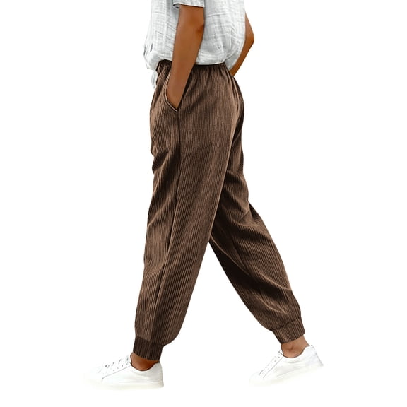 yillto Corduroy Pants Women's Jogger Sweatpants Drawstring Elastic Waist Sweatpant Loose Casual Pant with Pockets