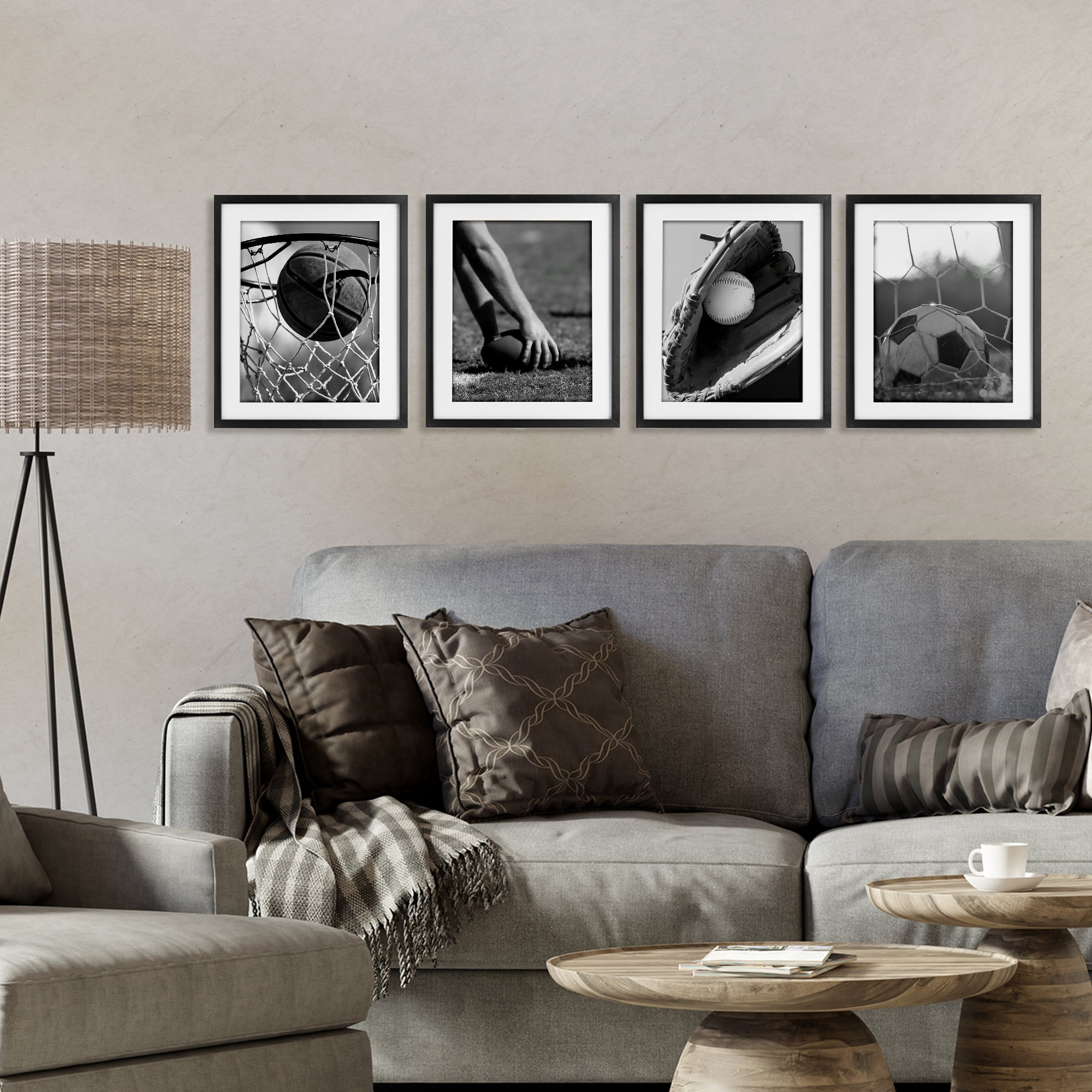 Stupell Industries Athletic Sports In Action 4 Piece Black Framed Print Under Glass Set, design by Marcus Prime