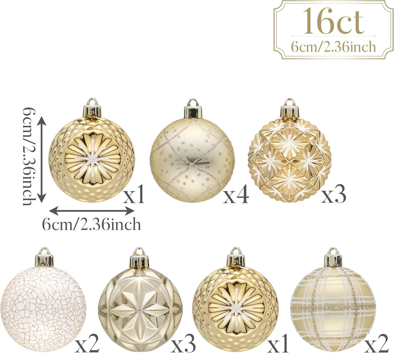 Ornaments for Christmas Trees, 16ct 2.36 Inches White and Silver Shatterproof Christmas Tree Decorations, Hanging Ball Ornaments for Xmas Holiday Party Decor