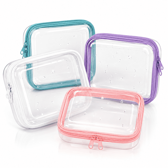 Clear Hard Zipper Case,4 Pcs Hard Shell Zipper Case,Hard Plastic Zipper Pouches Makeup Bag,Pencil Pouches,Small Transparent Cases for Snacks,Makeup,Puzzles,Cosmetics,Multicolor