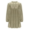 thumbnail image 6 of Women's Velvet Babydoll Dress with Lace Crew Neck Long Sleeve Pleated Swing Christmas New Years Eve Mini Dresses (L, Beige), 6 of 7