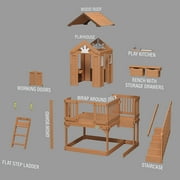 Backyard Discovery Scenic Heights Cedar Wooden Elevated Playhouse, Play Kitchen, Deck