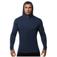 thumbnail image 2 of ZRGHAOYLQ Ultra Thin Muscle Hoodies for Men High Stretchy Workout Pullover Slim Fit Long Sleeve Hooded Sweatshirt Breathable Cotton Hoodie Tops for Gym Fitness Running Navy L, 2 of 8