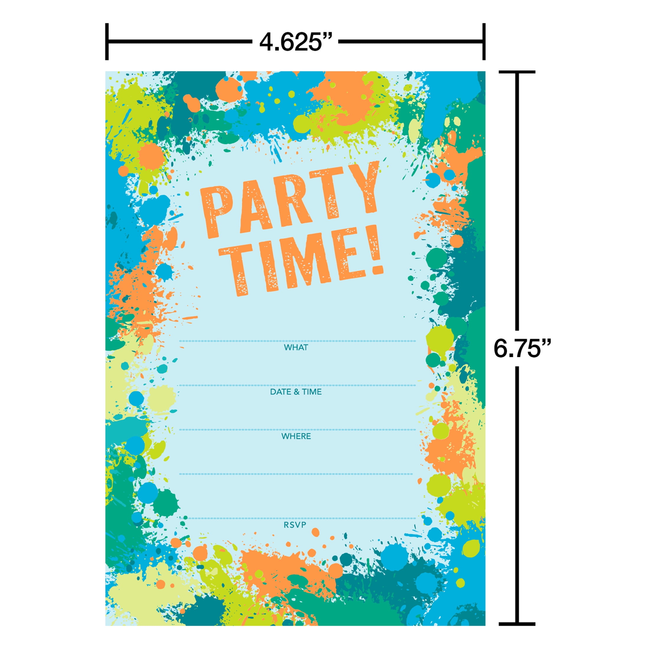 American Greetings Blue Stationery Party Invitations, Paint Splatter (10-Count)