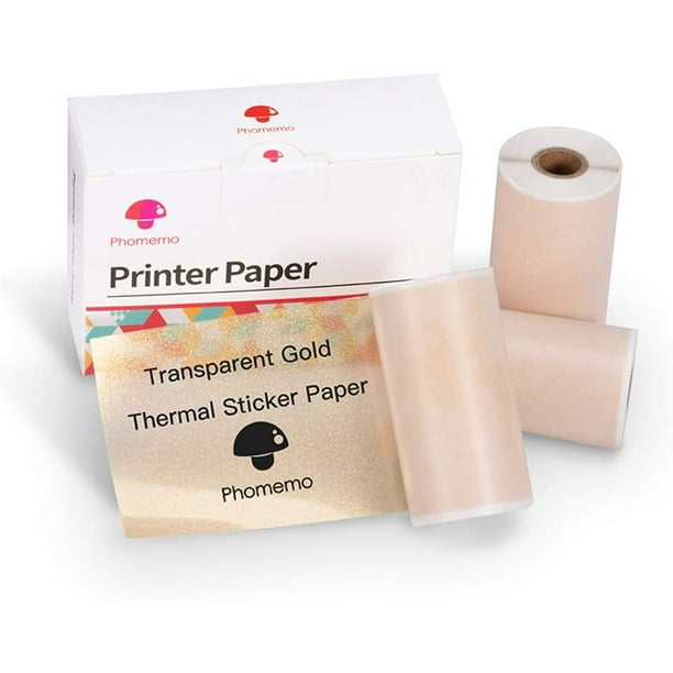 Phomemo Papier Thermique Doré Transparent Adhésif pour Phomemo M02/M02S  Mini Imprimante de Poche Bluetooth，53mm x 3.5m, 