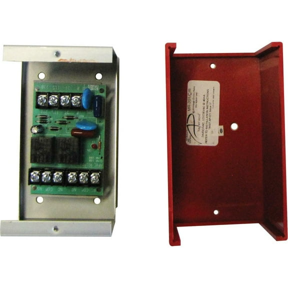 Fire-Lite MR-201/CR MR Series Control Relay, Single DPDT Relay with LED, Metal Backbox, Red Plastic Cover, UL Listed
