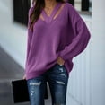 thumbnail image 1 of Suéter de color sólido de otoño e invierno, suéter holgado de talla grande con temperamento para mujer, suéter de cuello en V, 1 of 5