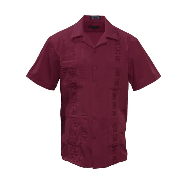 Gravity Threads Chemise d'Été Guayabera pour Homme - Bourgogne - Très Grand