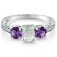 thumbnail image 3 of Gem Stone King 925 Sterling Silver Oval Cabochon White Simulated Opal and Purple Amethyst Ring for Women (1.65 Cttw, Gemstone Birthstone, Available in Size 5, 6, 7, 8, 9), 3 of 6