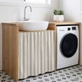 thumbnail image 3 of Ticking Stripe Cabinet Curtains for Kitchen 35"W x 35"L, Minimalist Vertical Lines Beige Linen Texture Laundry Sink Cabinets Magic Tape Short Curtain Privacy Panel for Bathroom Vanity Cabinets, 3 of 9