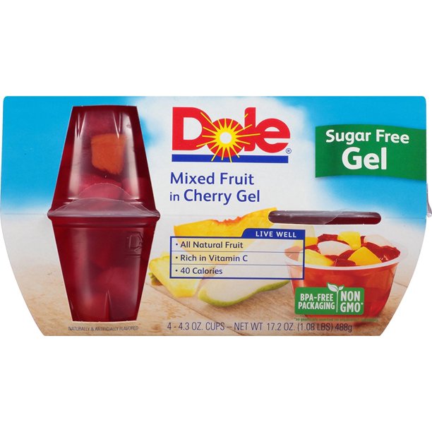 DOLE FRUIT BOWLS Mixed Fruit in Cherry Gel, 4.3 Ounce, 4 Cups (Pack of