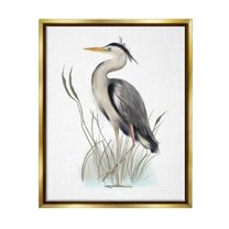 Stupell Industries Peaceful Heron Bird Standing Amidst Wild Grass Graphic Art Metallic Gold Floating Framed Canvas Print Wall Art, Design by Studio Q