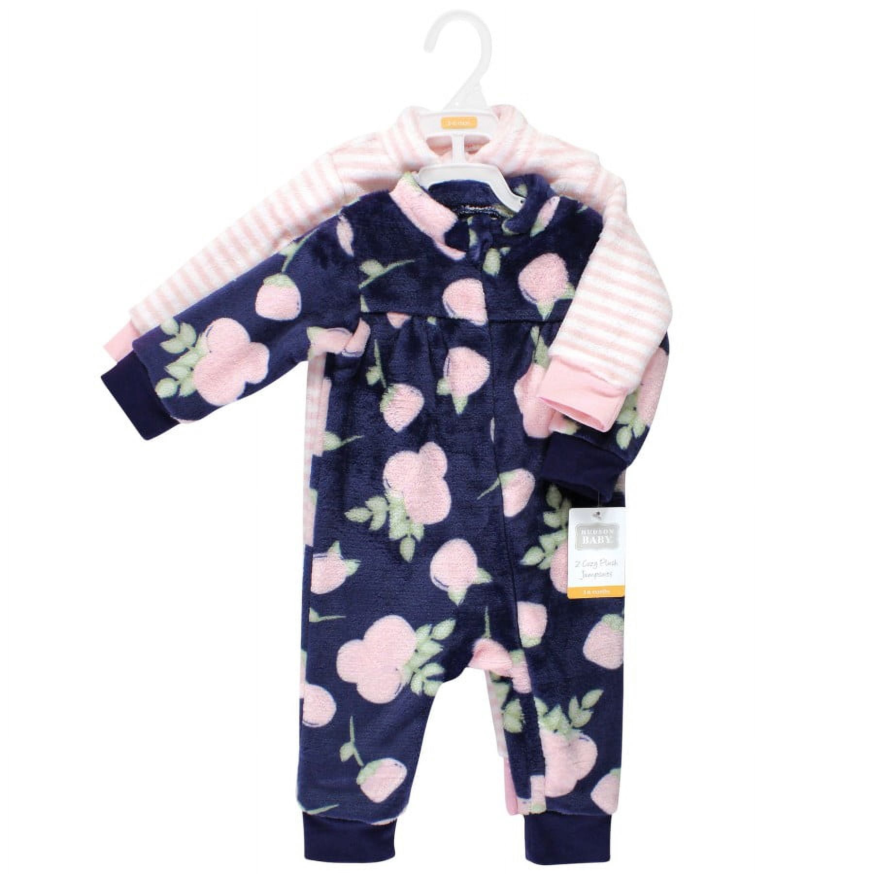 Hudson Baby Unisex Baby Fleece Jumpsuits, Coveralls, and Playsuits, Navy Rose, 0-3 Months