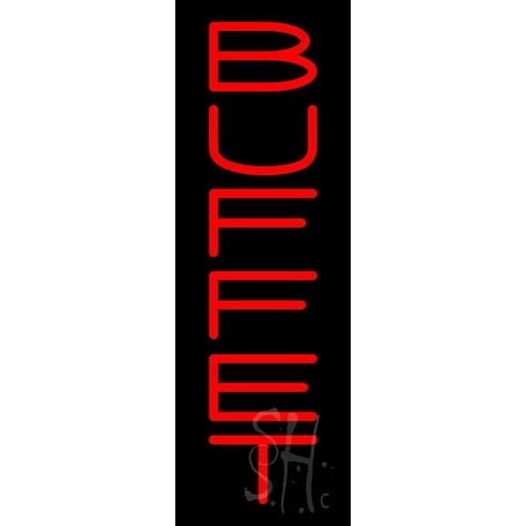 Vertical Red Buffet LED Neon Sign 24" Tall x 8" Wide, Clear Edge Cut Acrylic Backing, with Dimmer - Bright and Premium built indoor LED Neon Sign for restaurant window and interior decor.