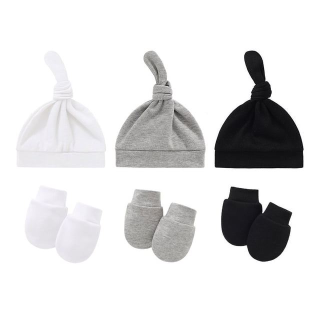 Europa y Estados Unidos gorro fetal para recién nacidos guantes antiarañazos gorro para bebé guantes para bebé gorro con nudo para bebé
