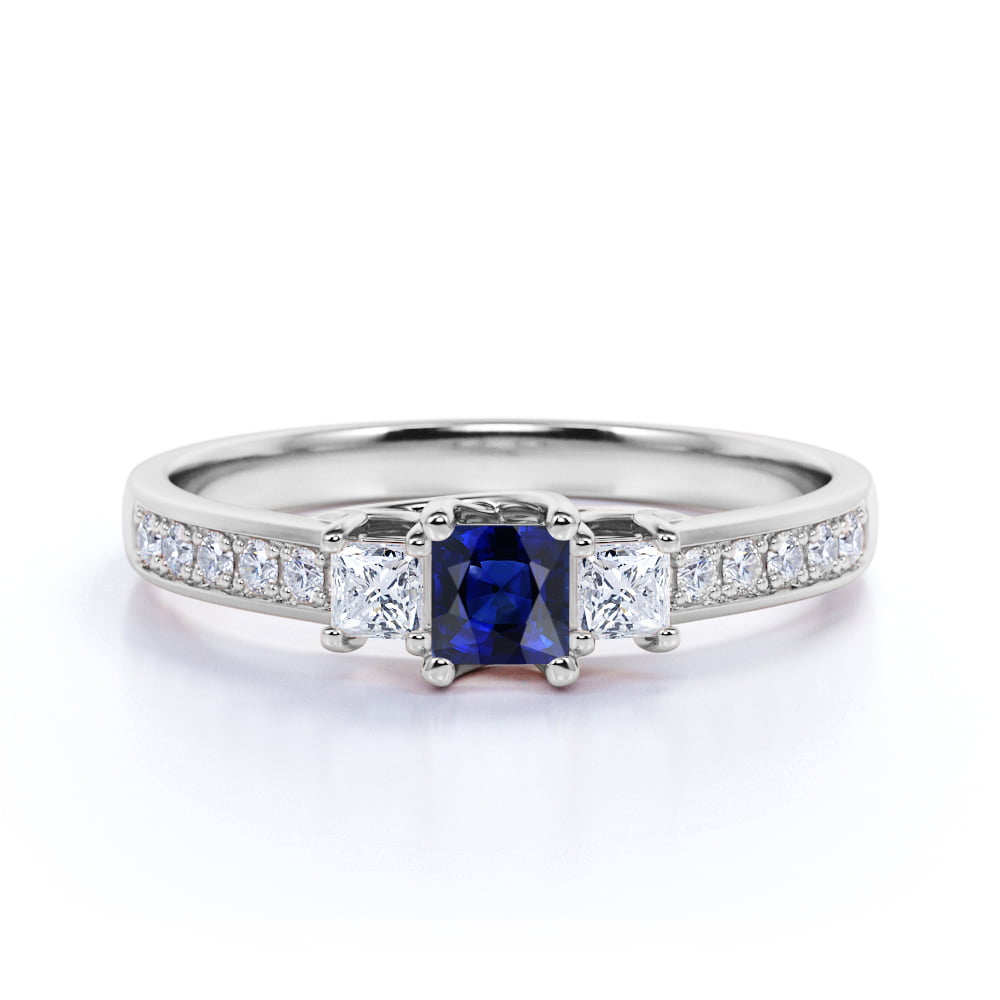 JeenMata - 1 Carat Real Ceylon Blue - Princess Cut Blue Sapphire Ring ...