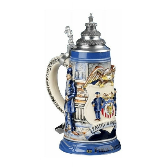 German Beer Stein historical public protectors policemen stein Faithful unto Death 0.75 liter tankard, beer mug