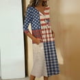 thumbnail image 7 of Summer Dresses for Women 3/4 Sleeve V-Neck Button Down Patriotic American Flag A-Line Midi 4th of July Travel Cruise Outfits with Pockets, 7 of 7