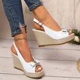thumbnail image 4 of Rokment Bridal Glitter Rhinestones Bow Platform Wedge Dressy Sandals for Women Casual Leather Peep Toe Bowknot Espadrilles Chunky High Heel Wedding Slingback Dress Summer Shoes White Size 8.5, 4 of 7