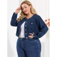 thumbnail image 4 of Women's Plus Size Long Sleeves Button Down Crew Neck Short Denim Jacket Dark Blue 2X, 4 of 6
