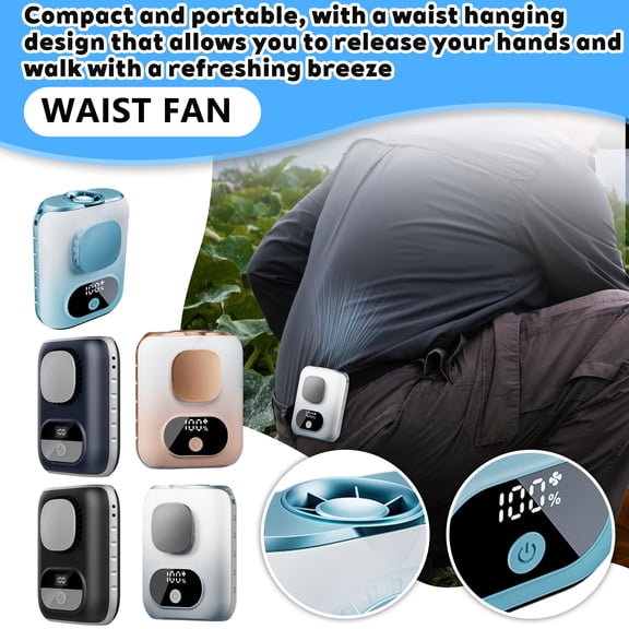 THOPBPRK Portable Waist Fan Hands Free Belt Fan Wearable Fan USB Rechargeable Personal Fan High Speed Airflow Fan For Outdoor Work Camping Gardening Hiking Summer Travel , 1Pack Blue
