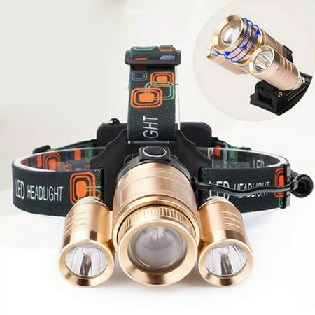 Superbright 3 LED Head Lamp Waterproof Adjustable Charging Headlamp for Fishing Camping Hunting Gold 30W [two electric charge] color