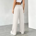 thumbnail image 4 of LWavelet Women's Drawstring Waist Linen Blend Wide Leg Pants with Pockets for Casual & Summer Outfits White L, 4 of 4