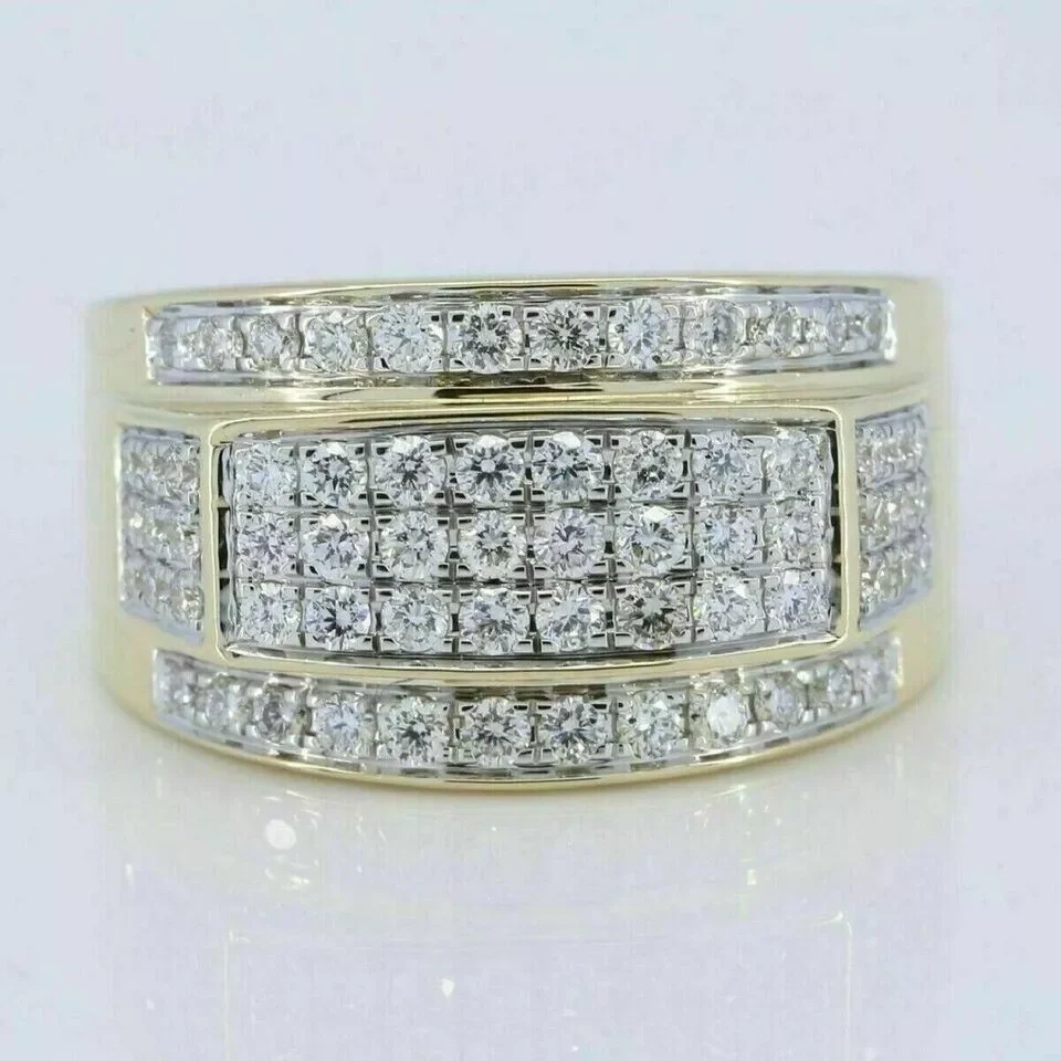 3.10 Ct Round CZ Diamond Men's Pinky Band Ring, 14K Gold Plated Sterling Silver