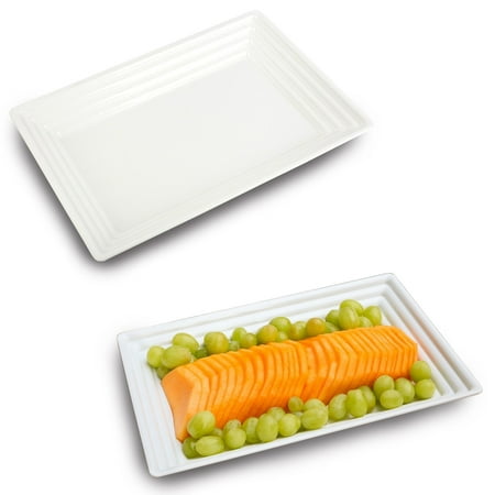 Plastic Serving Platters - Kaya Collection - White Plastic Serving Tray Heavyweight Rectangular Platter 11