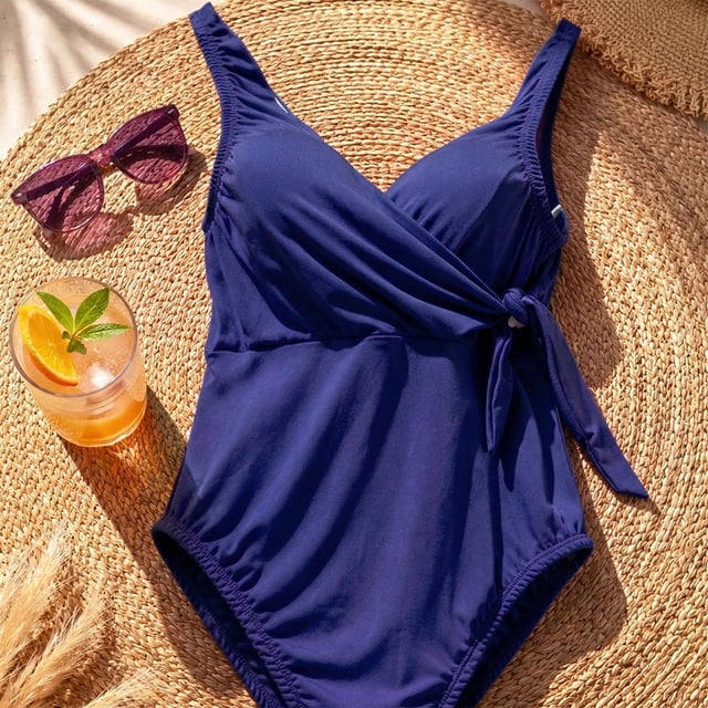 Traje de Baño Completo Mujer Cordón Ajustable Lateral Cruzado azul Chico