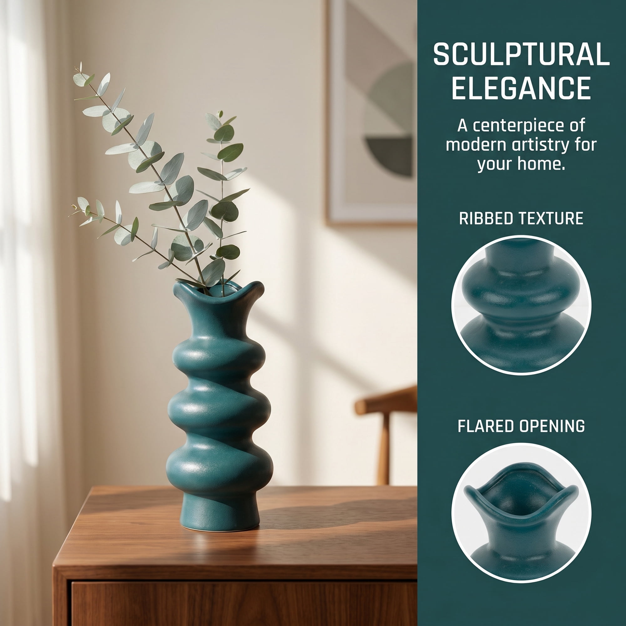 Unique Bargains Geometric Tiered Ceramic Sculptural Flower Vase Green 3.9"x 3.9"x 8.3"