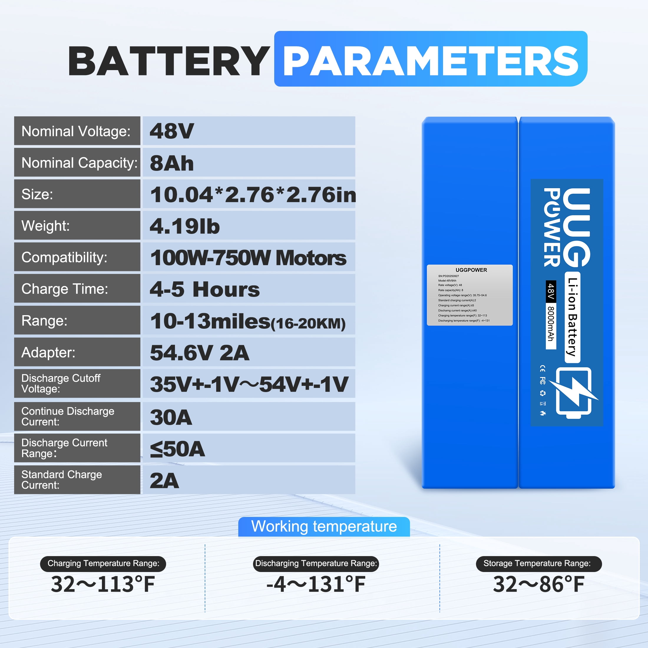 48v 8ah Lithium Ion Battery 750W 48v Battery for Electric Bike Motor Replacement UL2271
