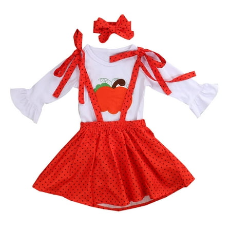 

NECHOLOGY Girls 3 Toddler Baby Girl Turkey T-shirt Polka Dot Bind Belt Skirt Set Outfits for Teen Girls Childrenscostume Orange 3-4 Years